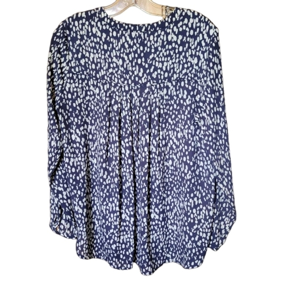 Pleione navy cream spotted long sleeve vneck pop over long sleeve blouse medium - Picture 5 of 9